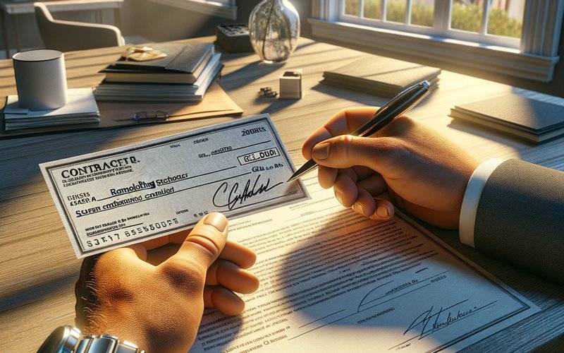 San Diego homeowner writing a legal deposit check for a kitchen remodeling contractor