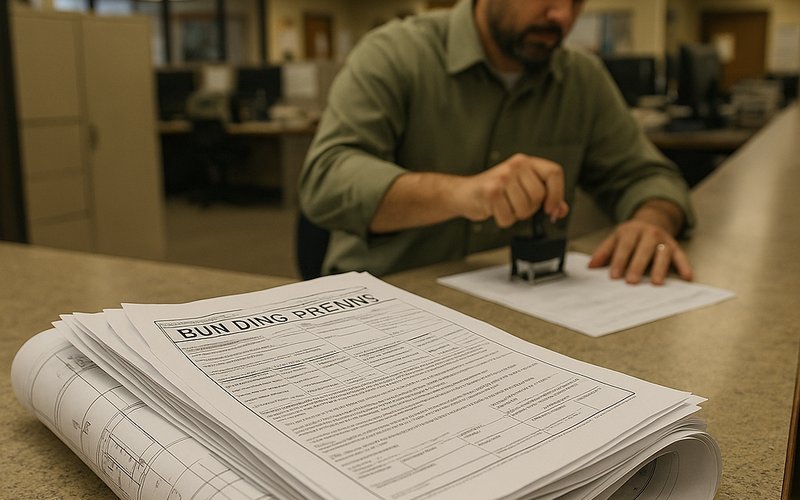 Permit documents being reviewed at San Diego's Development Services Department during a whole home remodel timeline