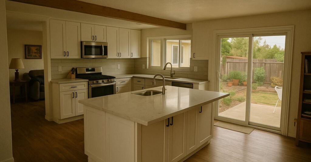 Remodeled open-plan kitchen in a 1970s Rancho Bernardo tract home